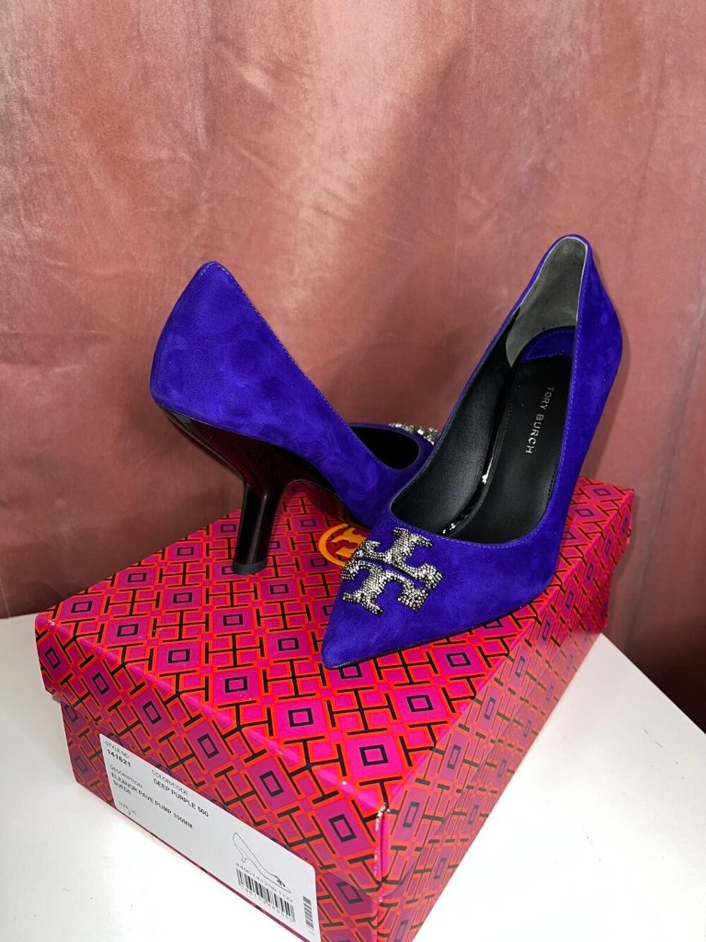 Tory Burch ELEANOR PAVÉ PUMP Shoes Heel Suede Deep Purple